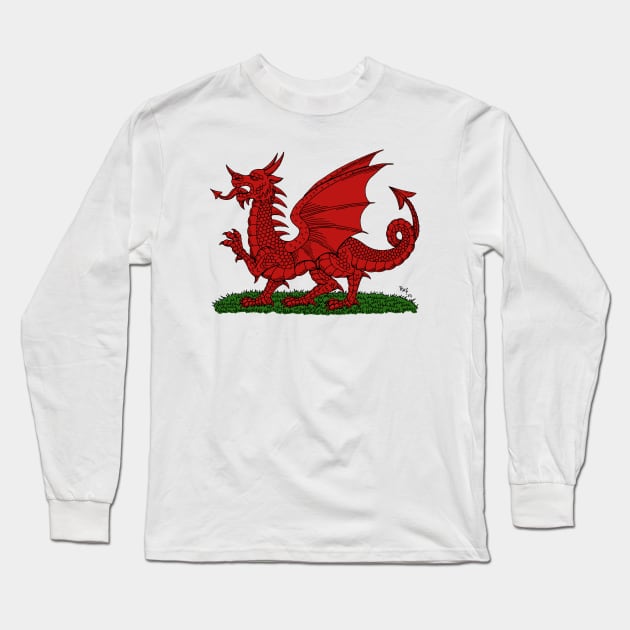 Red Dragon of Wales Long Sleeve T-Shirt by AzureLionProductions